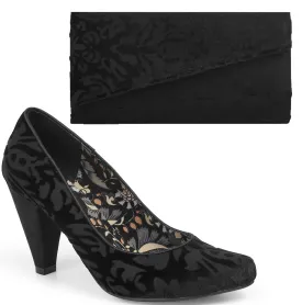 Leah Black Velvet Court Shoe High Heels & Matching Darwin Bag by Ruby Shoo