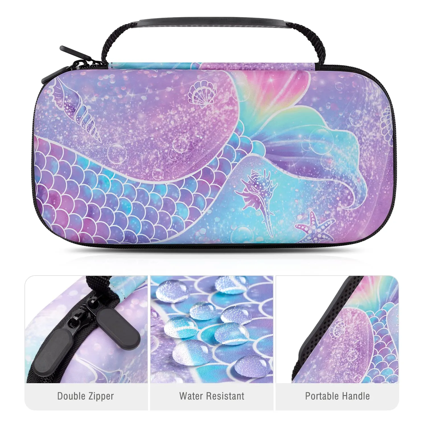 Lokigo Carry Case Compatible for Nintendo Switch/Switch OLED, Protective Travel Switch Carrying Case Boys Girls with 16 Game Card Slots for Console & Accessories, Mermaid Tail