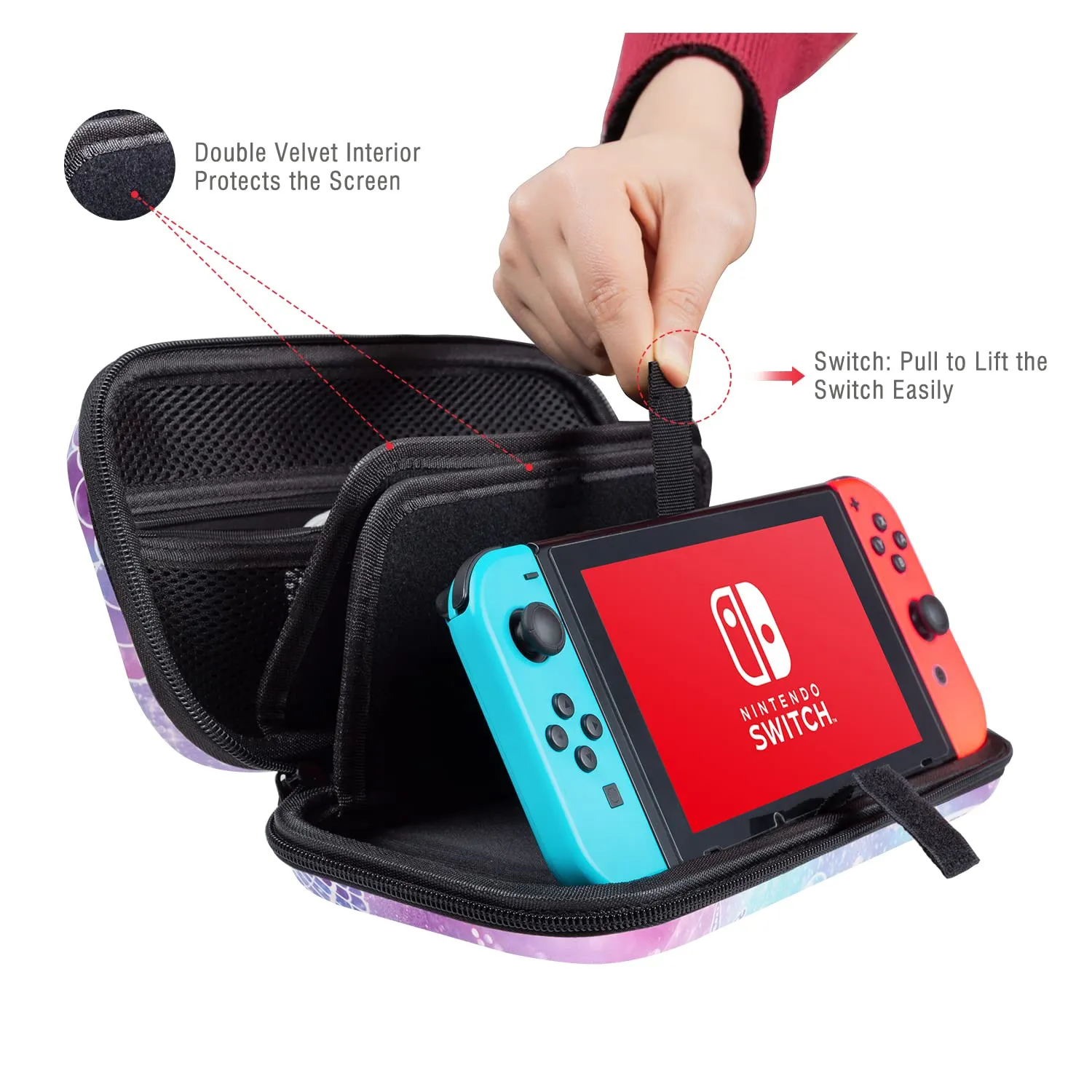 Lokigo Carry Case Compatible for Nintendo Switch/Switch OLED, Protective Travel Switch Carrying Case Boys Girls with 16 Game Card Slots for Console & Accessories, Mermaid Tail
