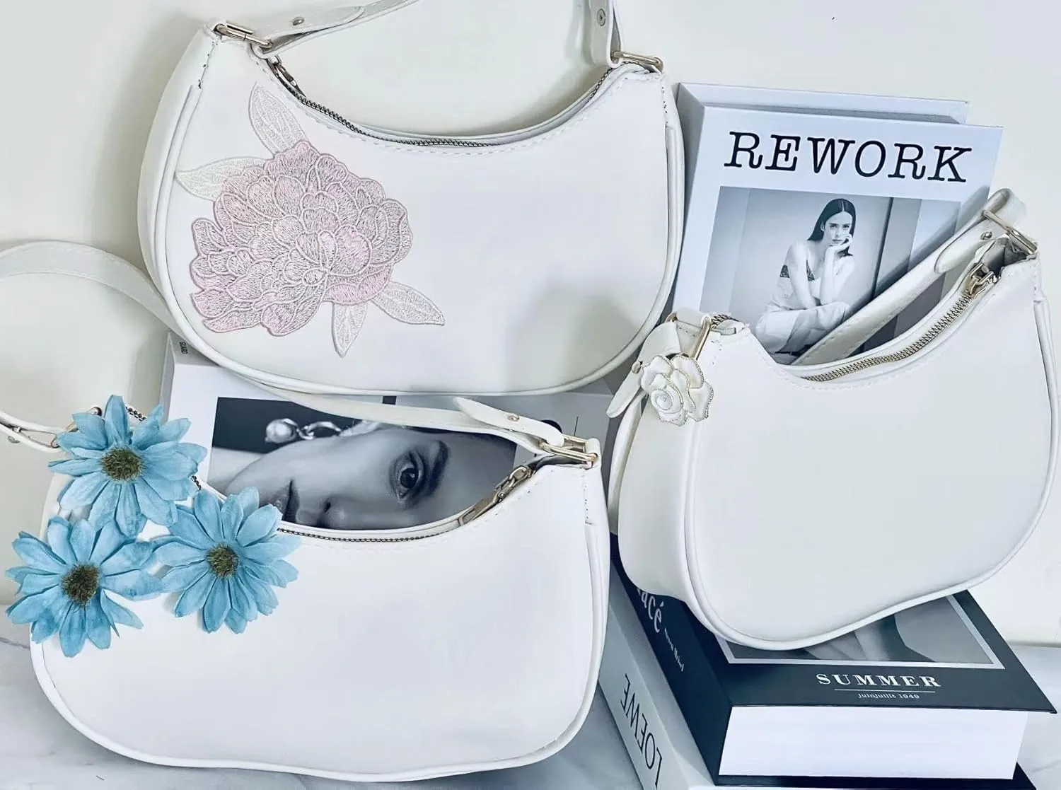 L'ouve Shoulder Bags for Women Cute Hobo Tote Handbag Under the Arm Purses Mini Clutch Purse with Zipper Closure 2024