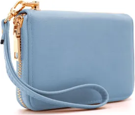 LOVESOME Womens Small Zip Around, Double Zip Around - Double Compartment Wristlet Wallet with Wrist Strap