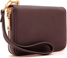 LOVESOME Womens Small Zip Around, Double Zip Around - Double Compartment Wristlet Wallet with Wrist Strap