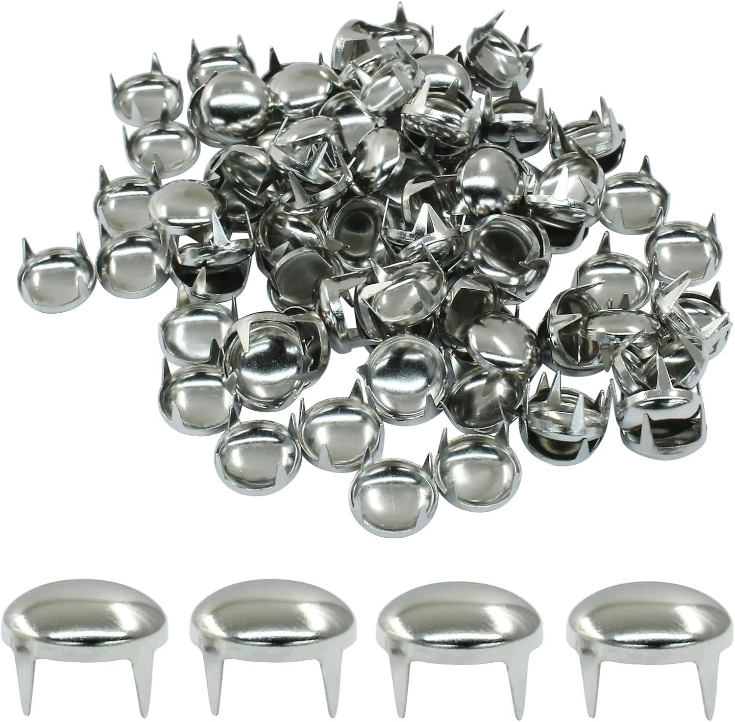 LVADUHF 200Pcs 10mm Round Dome Rivets Spike Studs Spots Metal Claw Beads Nailhead Punk Studs for DIY Leather Craft Clothes Belt Bag Shoes Bracelet, Silver