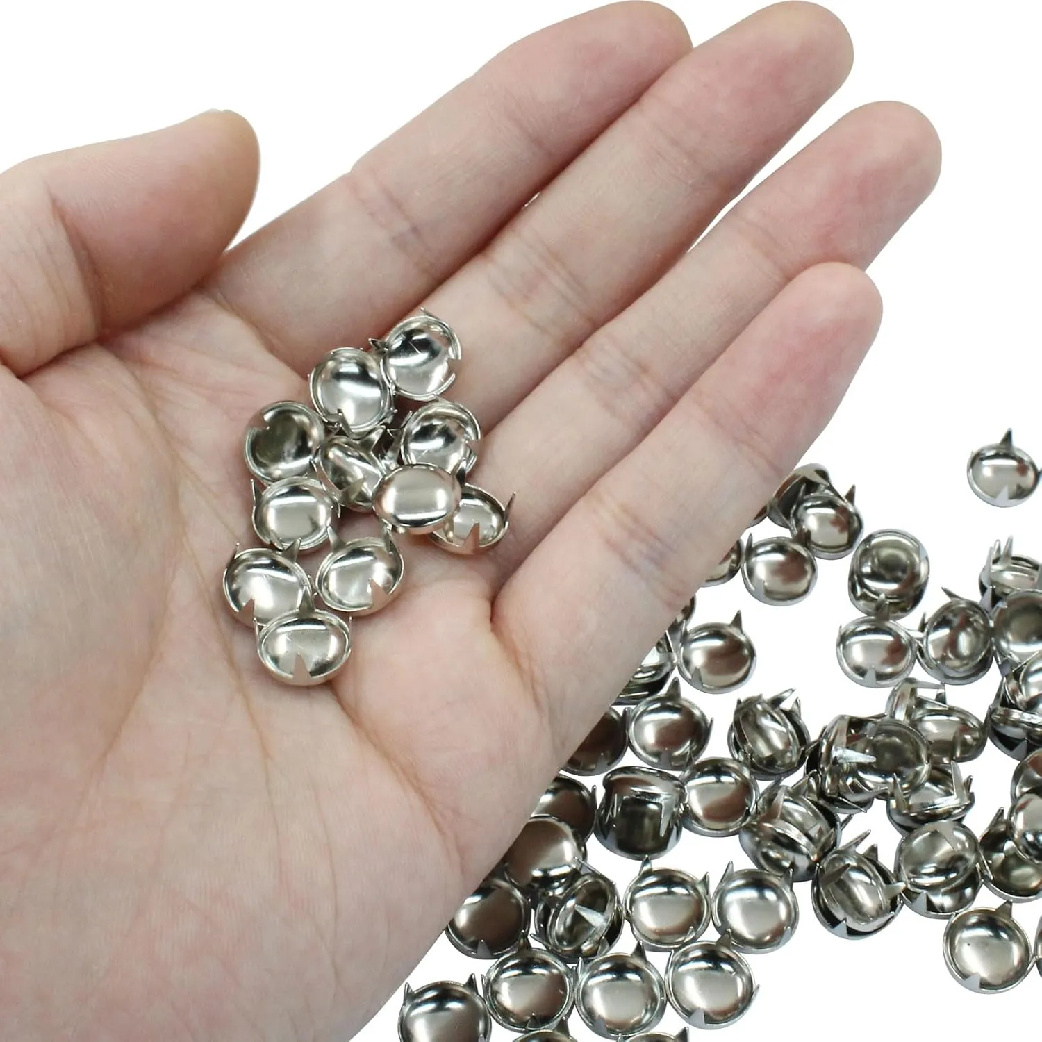 LVADUHF 200Pcs 10mm Round Dome Rivets Spike Studs Spots Metal Claw Beads Nailhead Punk Studs for DIY Leather Craft Clothes Belt Bag Shoes Bracelet, Silver