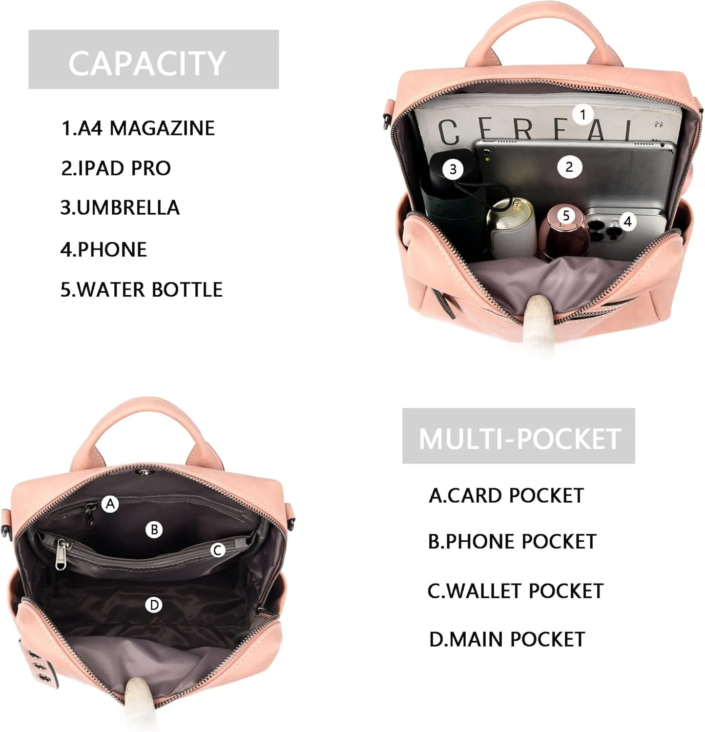Maxoner Backpack Purse for Women Fashion Genuine Leather Convertible Shoulder Handbag Travel Bag Satchel Rucksack Ladies Bag