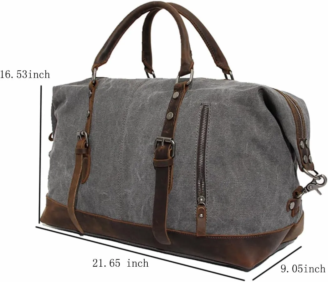 Men Travel Duffle Bag Weekend Bags Canvas Leather Gym Luggage Tote Women Large Overnight Handbag