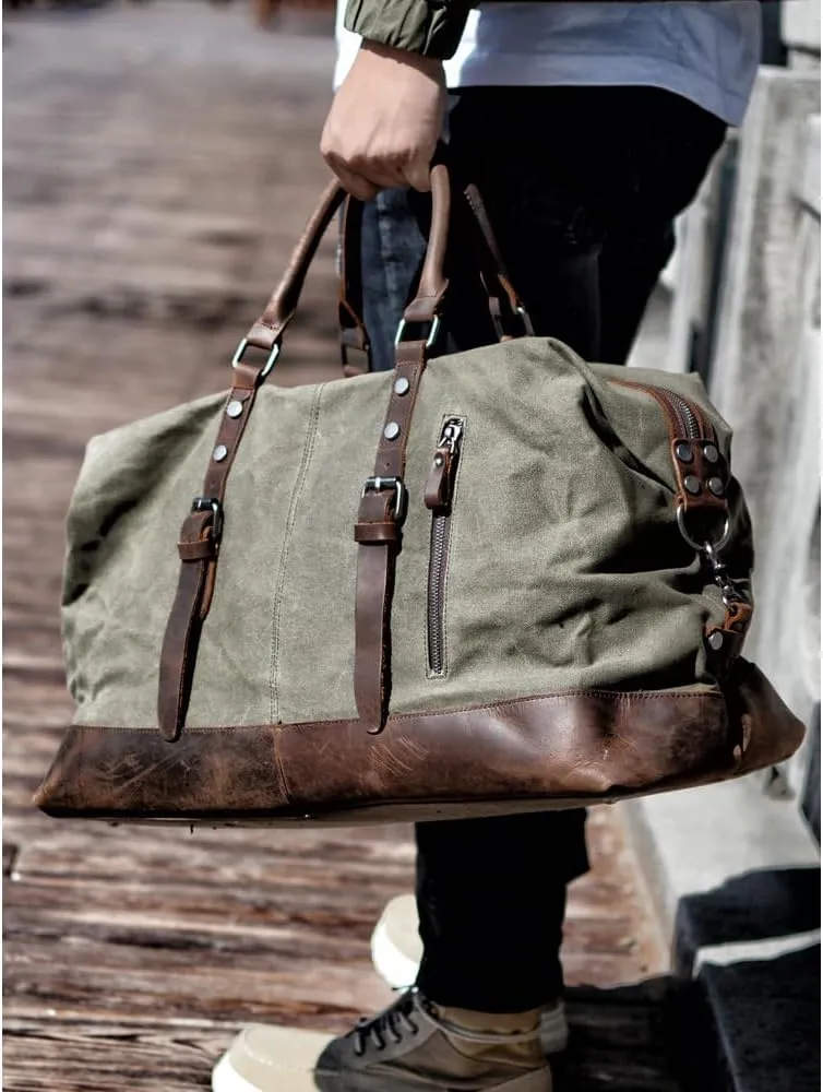 Men Travel Duffle Bag Weekend Bags Canvas Leather Gym Luggage Tote Women Large Overnight Handbag