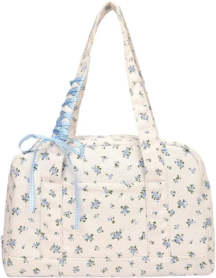 Mini Gym Bag for Women,Floral Quilted Duffel Bag Cute Flirty Aesthetic Tote Handbag Workout Sport Carry On Tote