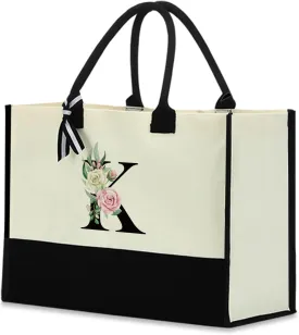 Monogrammed Tote Bags Floral Letter Initial Bag Personalized Beach Bag Monogrammed Gifts for Women Bridesmaids Wedding