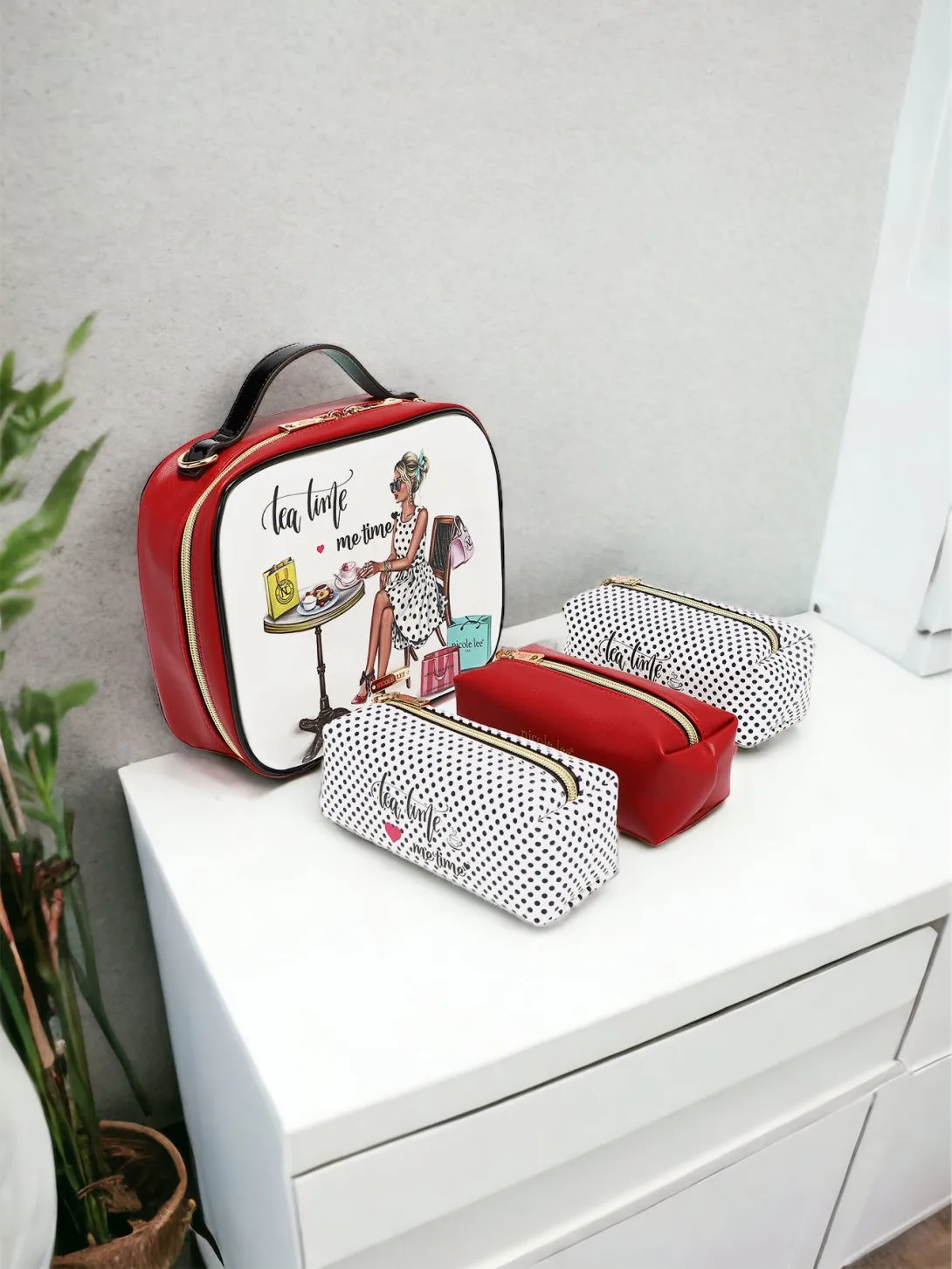 Nicole Lee USA Printed Handbag with Three Pouches