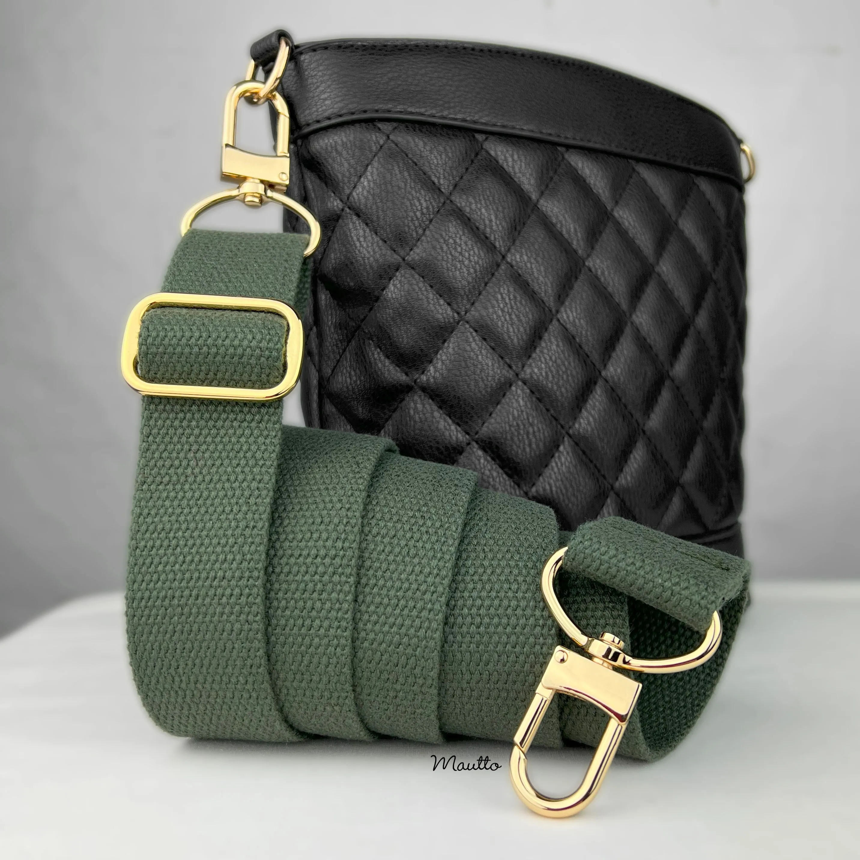 Olive Green Heavy-duty Fabric Bag Strap (Adjustable 32-56" Shoulder to Crossbody Length) - Thick Cotton Canvas Woven Material 1.5" Wide