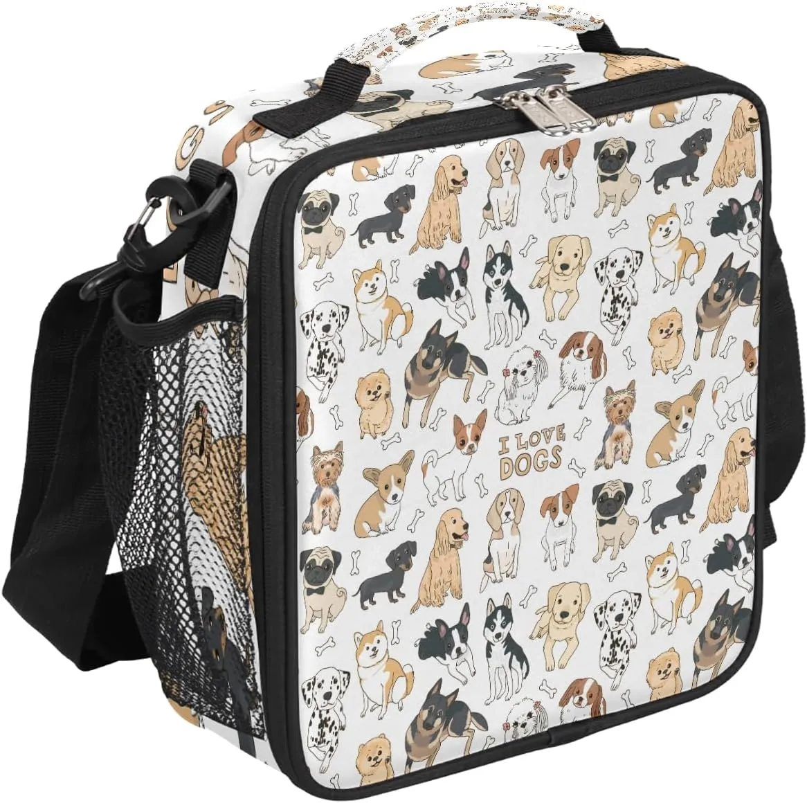Pardick Kids Lunch Bag Doodle Dogs Insulated Lunch Box Mini Cooler Back to School Thermal Meal Tote Kit Bento Tote Bags Lunchbox for Boys Girls,Love Animal Dog