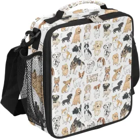 Pardick Kids Lunch Bag Doodle Dogs Insulated Lunch Box Mini Cooler Back to School Thermal Meal Tote Kit Bento Tote Bags Lunchbox for Boys Girls,Love Animal Dog