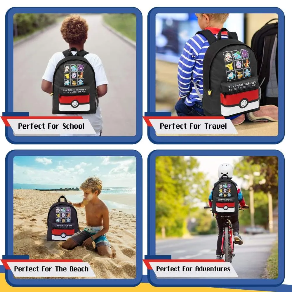 Pokemon Large Backpack for Boys and Girls Trainer Rucksack Kids Pikachu Cards Travel Bag