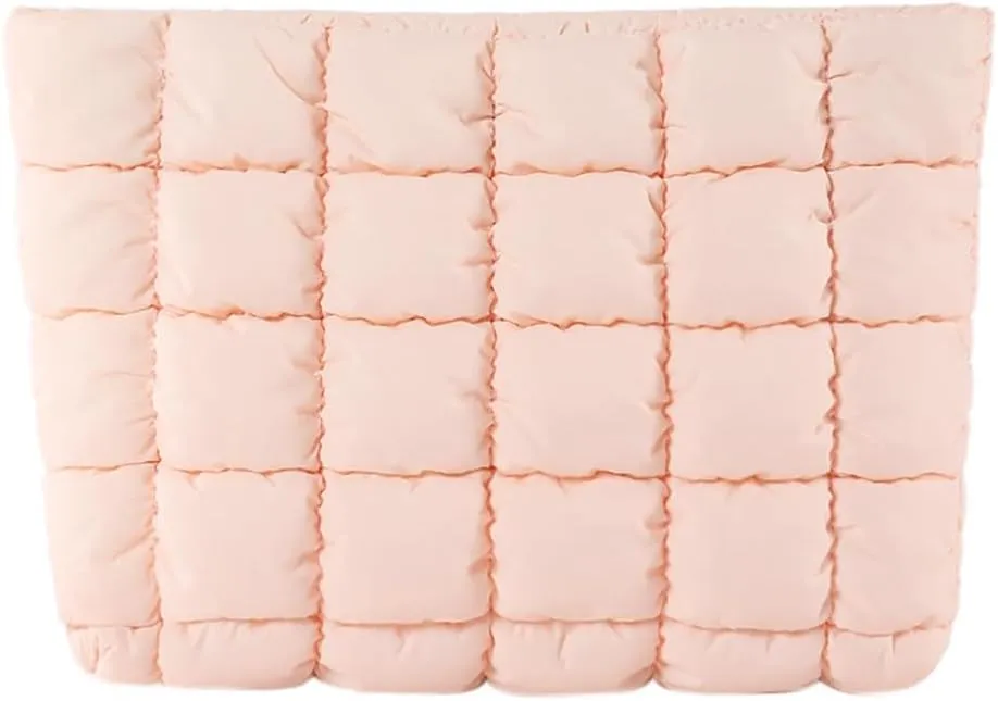 Puffy Quilted Makeup Bag Cosmetic Bags Travel Cute Puffer Solid Toiletry Organizer Pouch Storage Clutch for Women