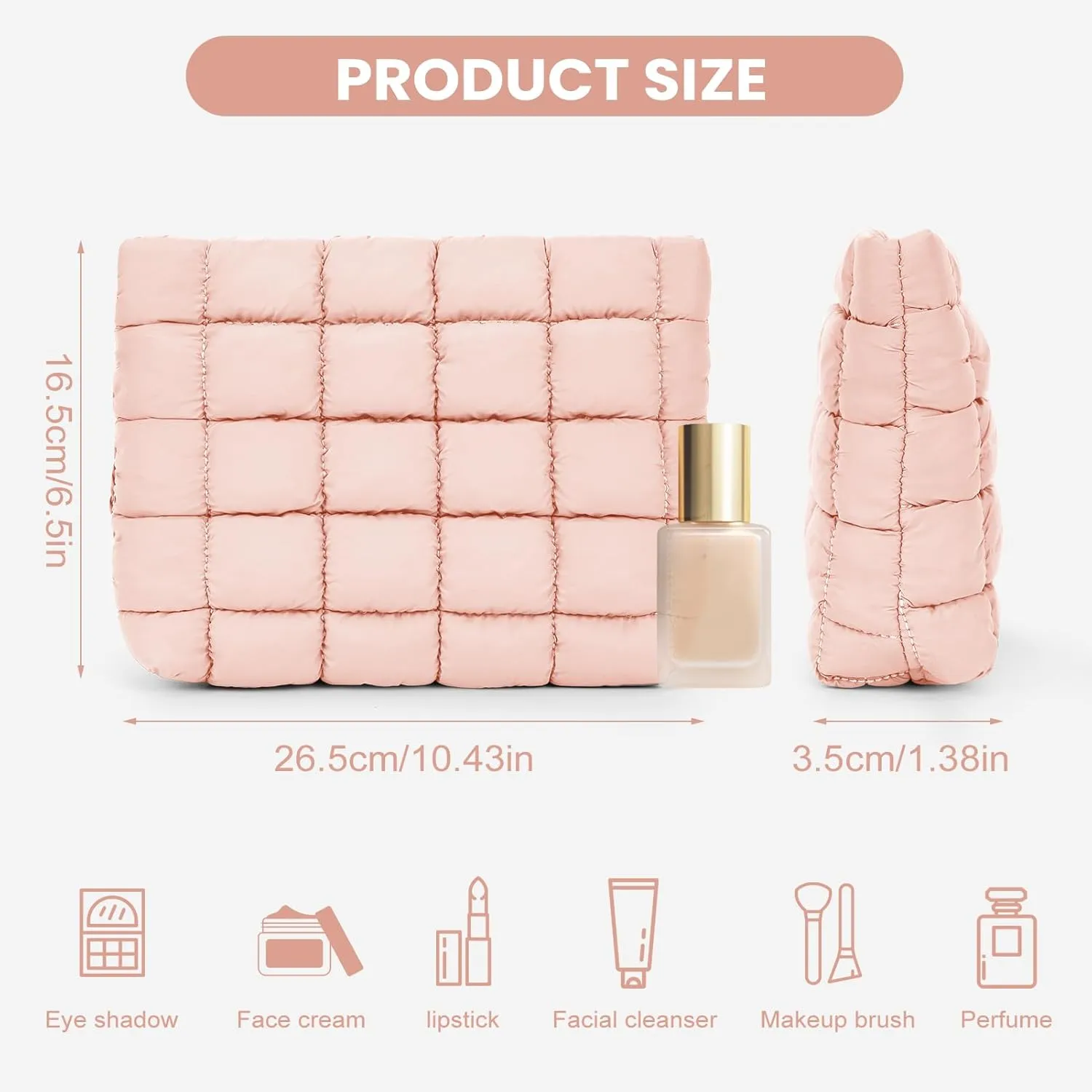 Puffy Quilted Makeup Bag Cosmetic Bags Travel Cute Puffer Solid Toiletry Organizer Pouch Storage Clutch for Women