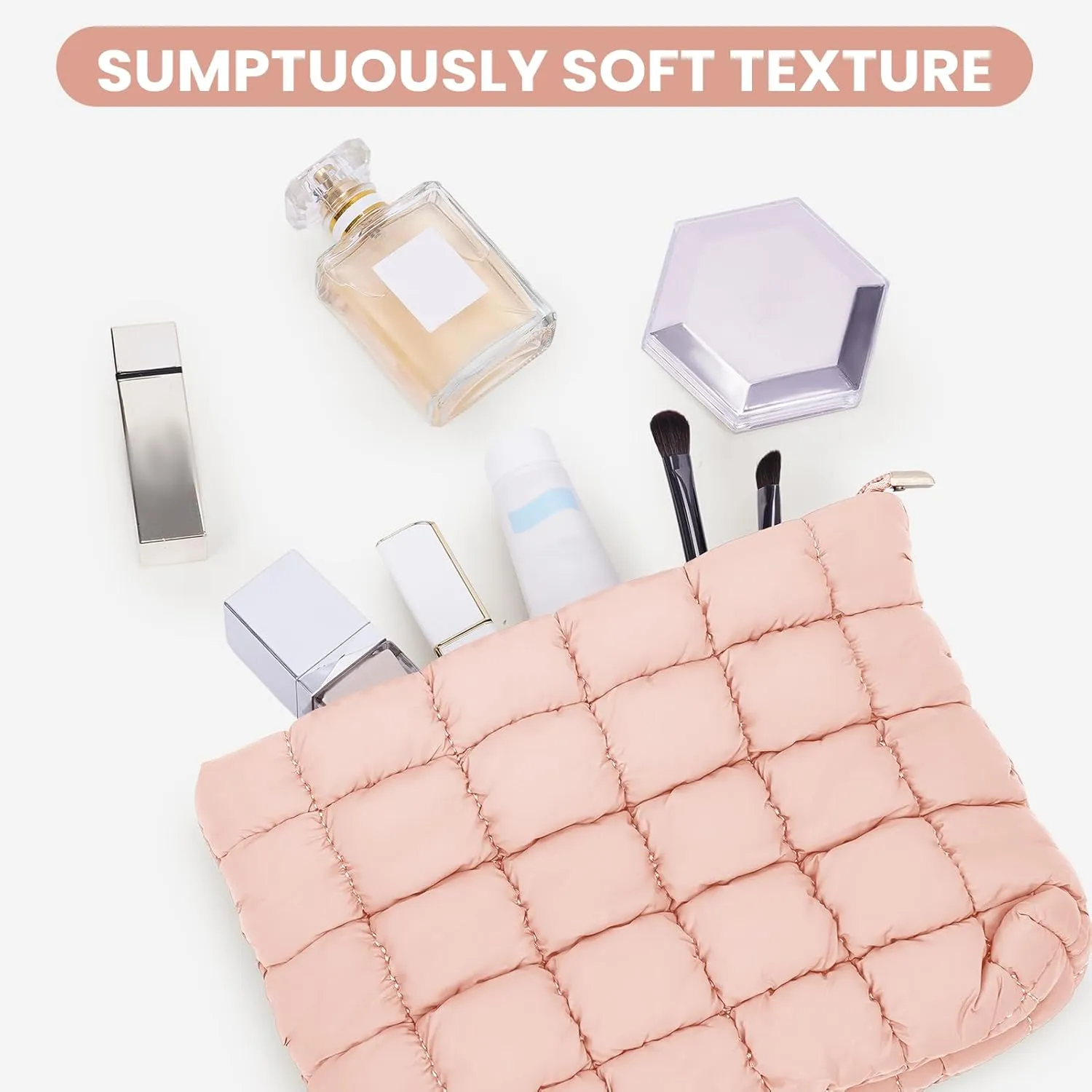 Puffy Quilted Makeup Bag Cosmetic Bags Travel Cute Puffer Solid Toiletry Organizer Pouch Storage Clutch for Women