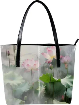 Purses for Women,Tote Bag Aesthetic,Women's Tote Handbags,Amazing Lotus Pond