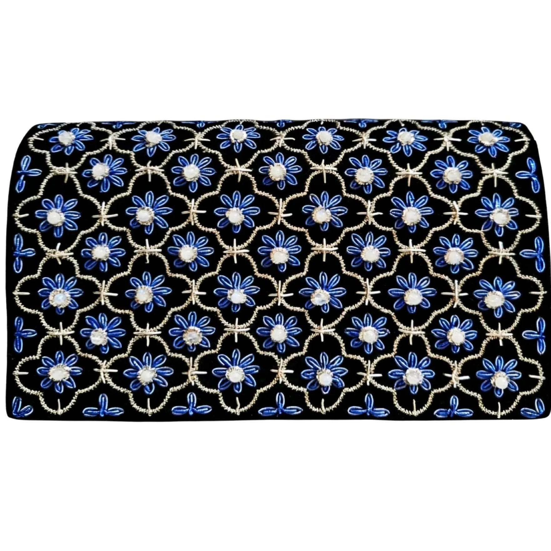 Quatrefoil Embroidered Velvet Clutch Bag