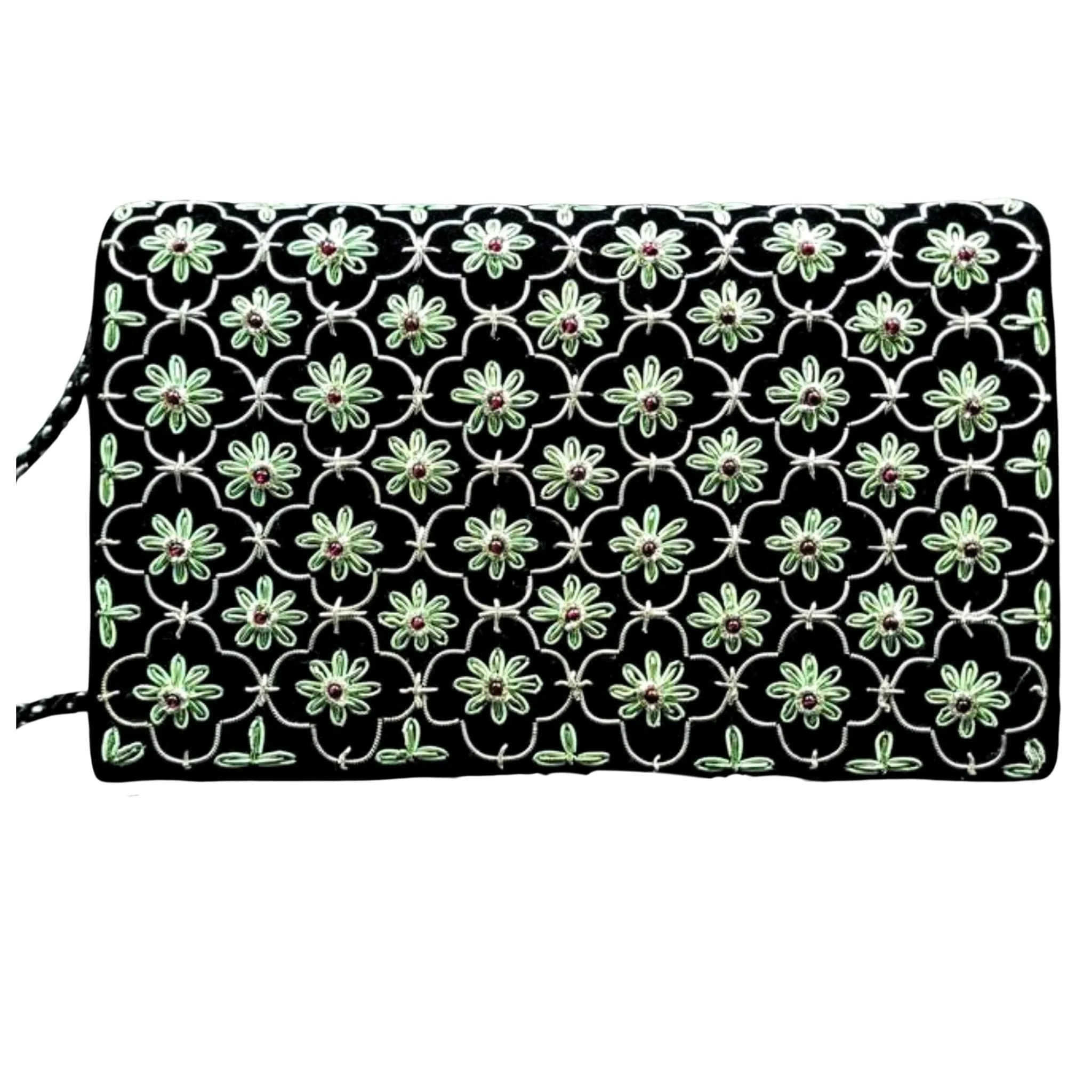 Quatrefoil Embroidered Velvet Clutch Bag