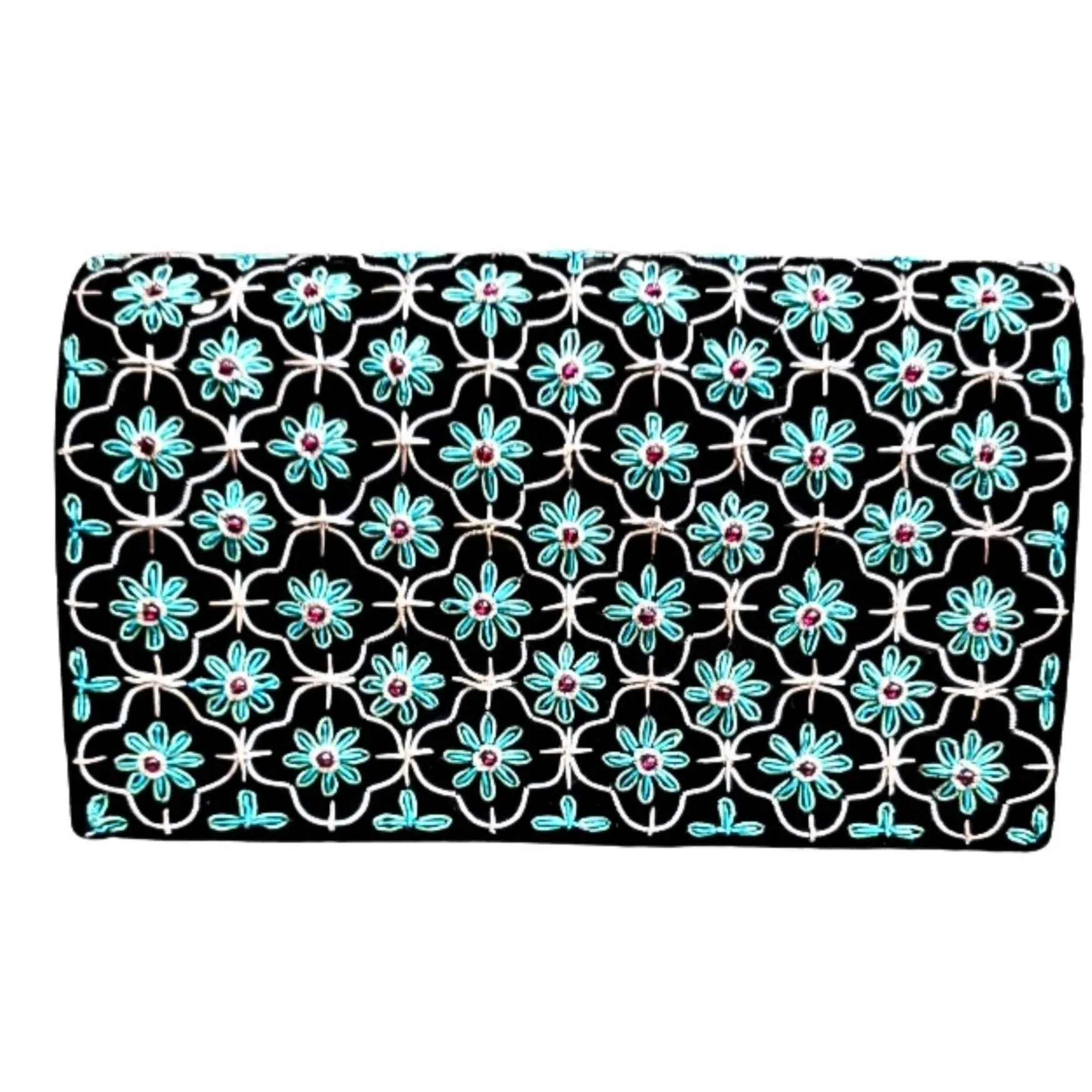 Quatrefoil Embroidered Velvet Clutch Bag