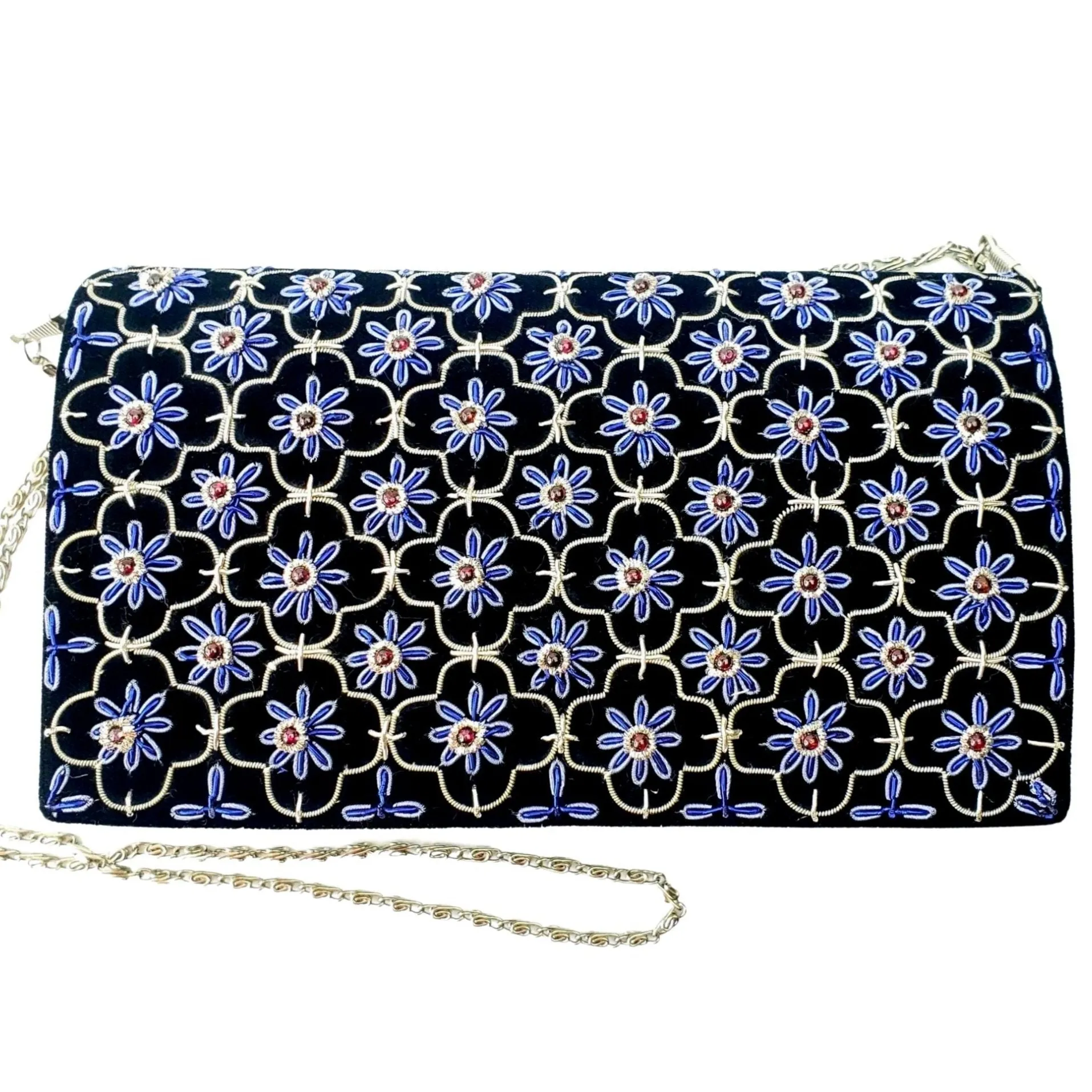 Quatrefoil Embroidered Velvet Clutch Bag