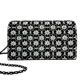 Quatrefoil Embroidered Velvet Clutch Bag