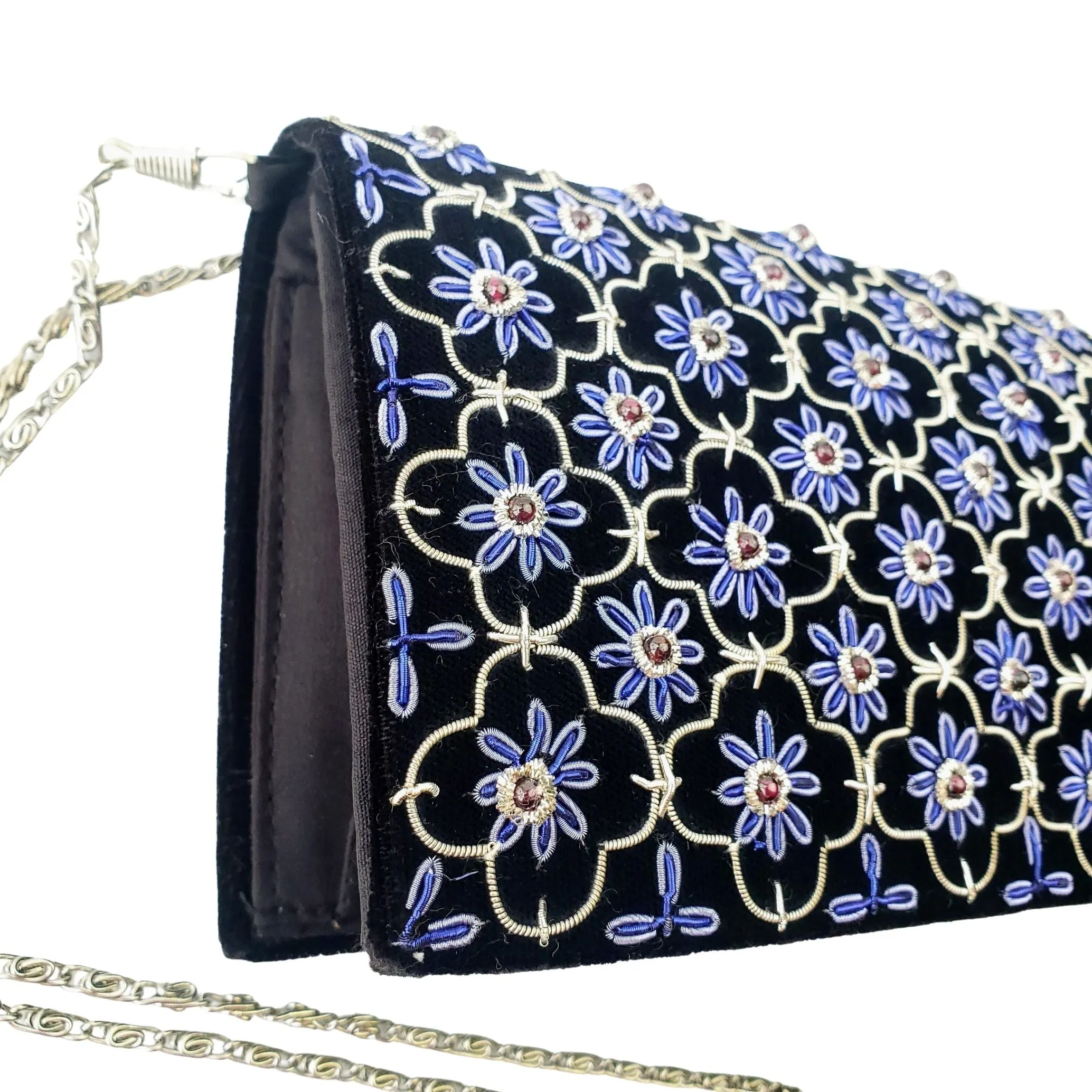 Quatrefoil Embroidered Velvet Clutch Bag