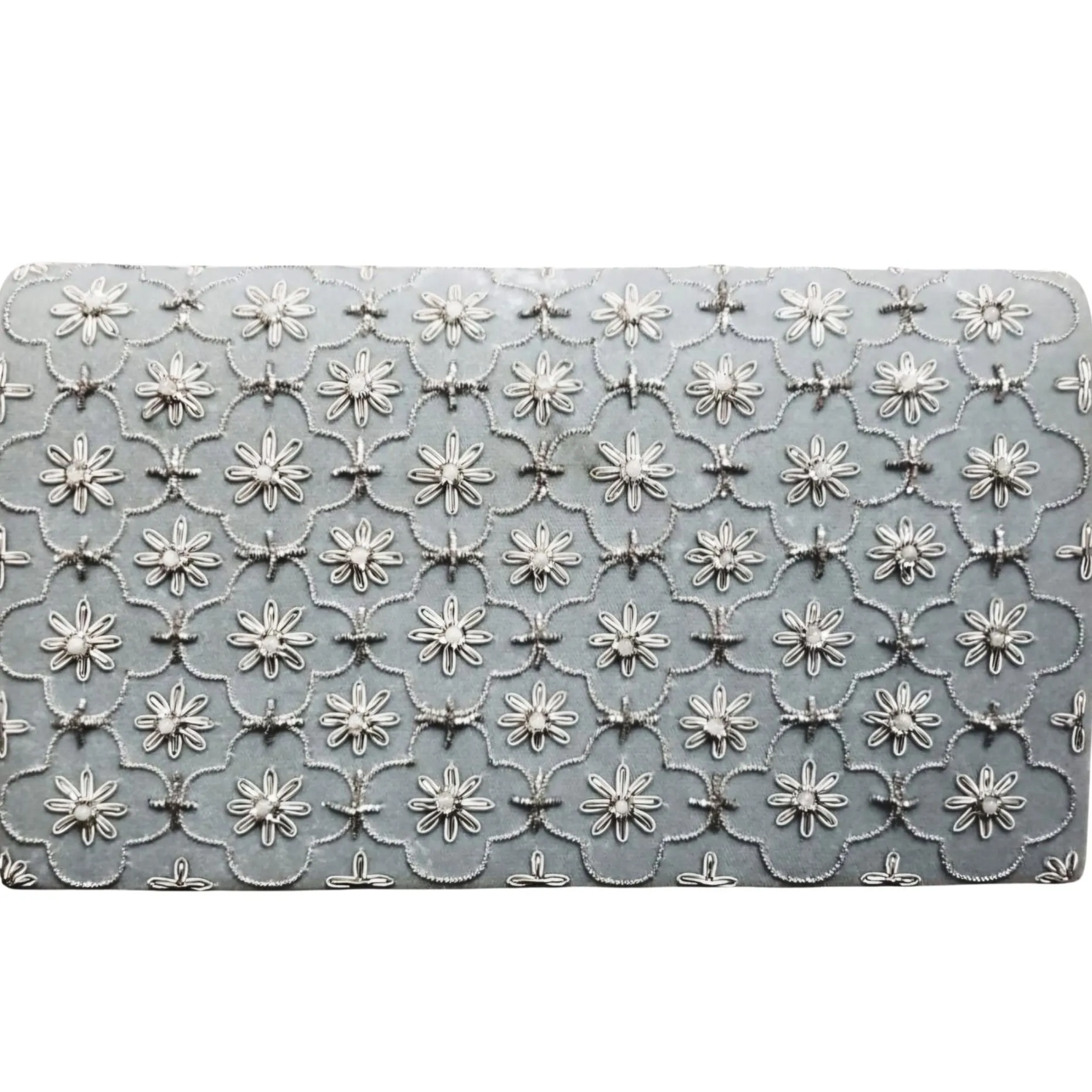 Quatrefoil Embroidered Velvet Clutch Bag