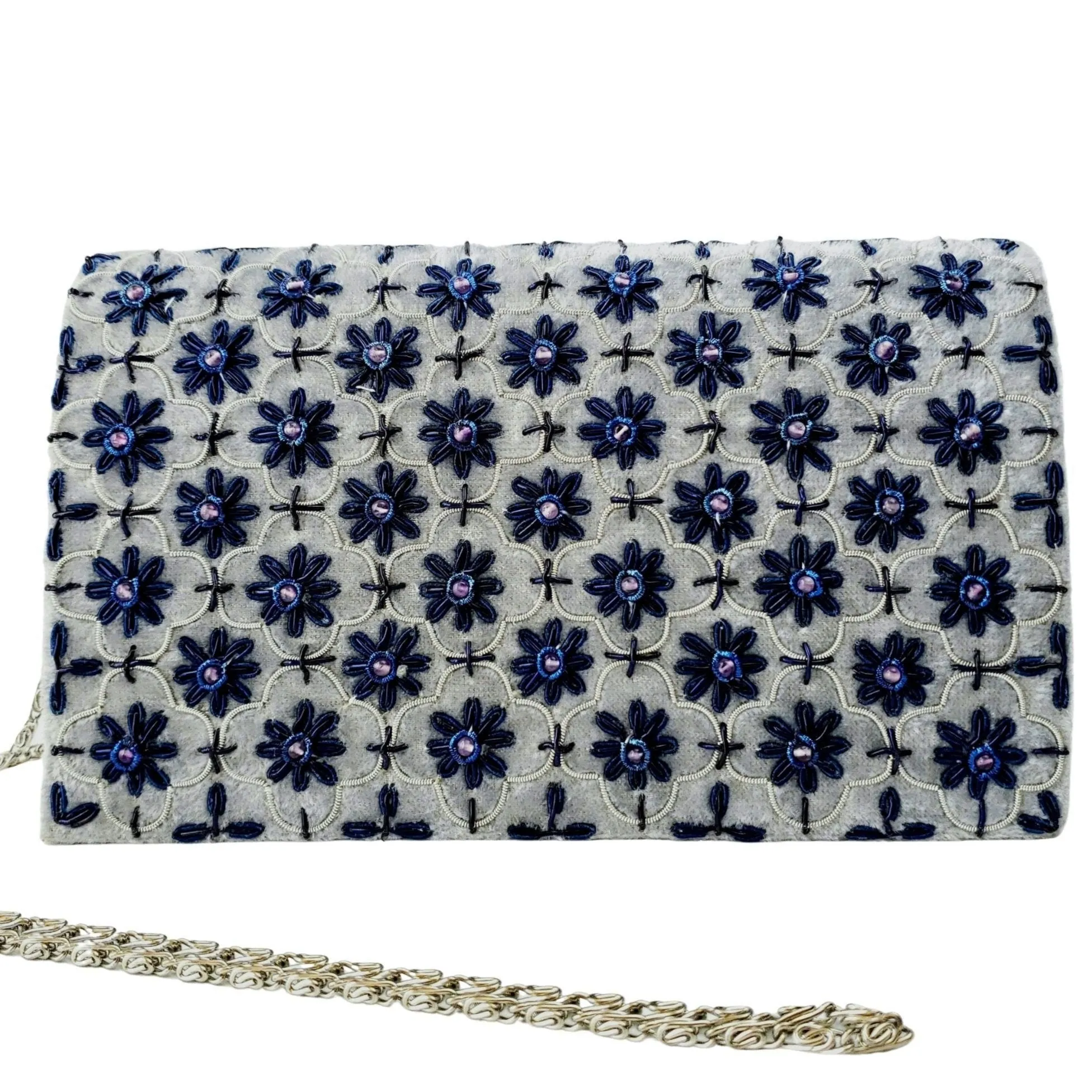 Quatrefoil Embroidered Velvet Clutch Bag