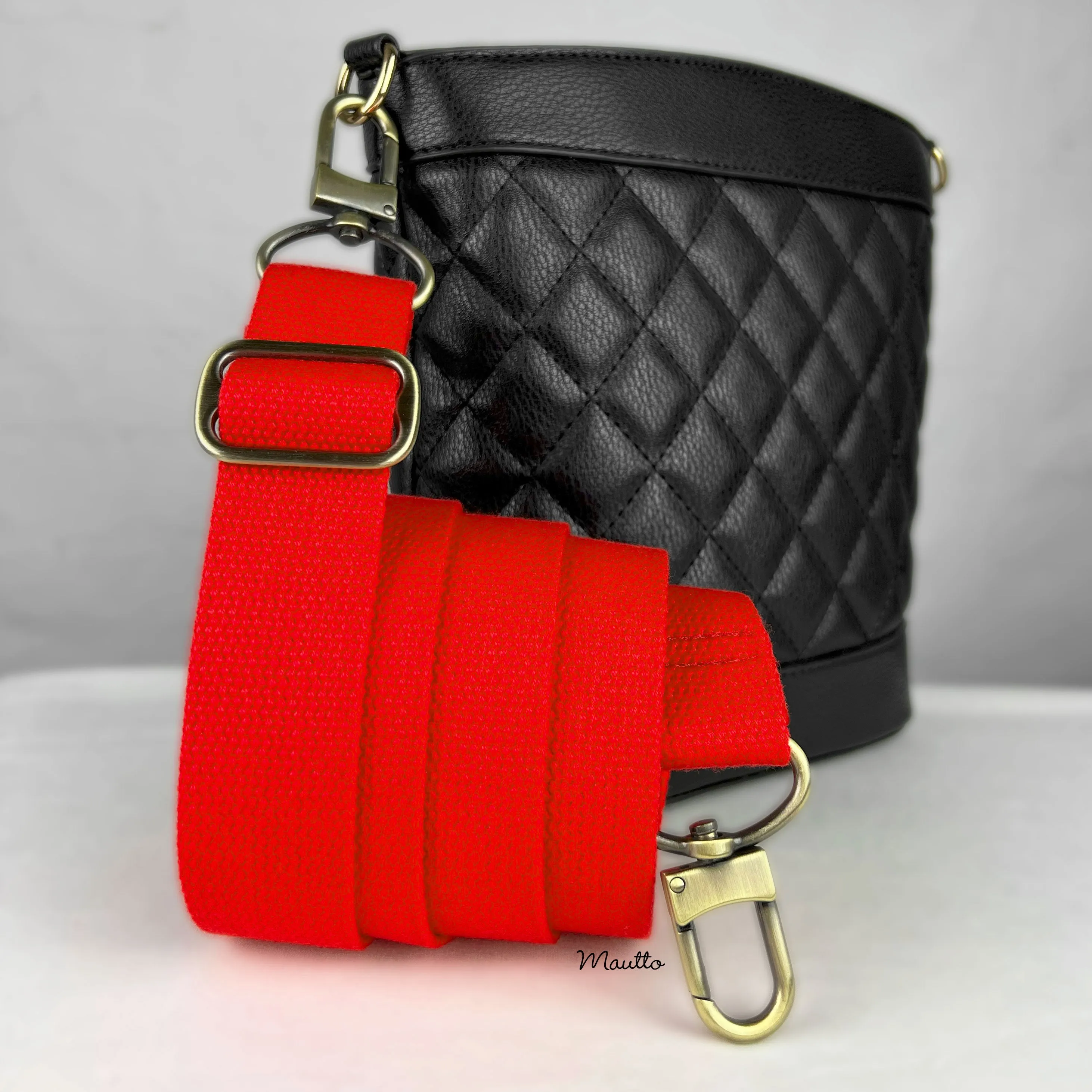 Red Heavy-duty Fabric Bag Strap (Adjustable 32-56" Shoulder to Crossbody Length) - Thick Cotton Canvas Woven Material 1.5" Wide