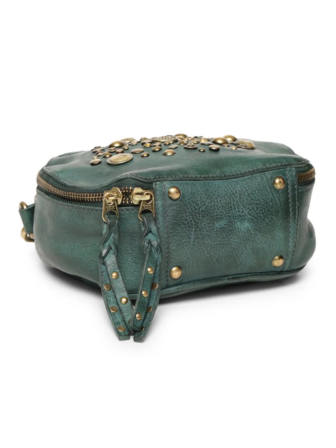 Rivet & Concho: The Statement Emerald Green Round Shape Crossbody By Art N Vintage