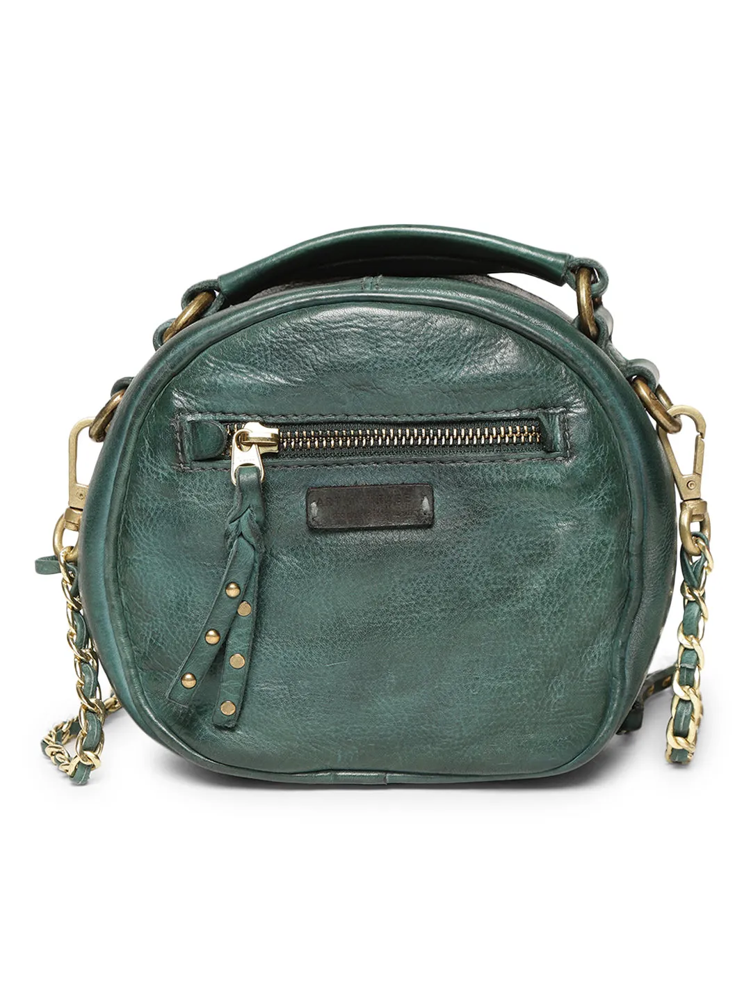 Rivet & Concho: The Statement Emerald Green Round Shape Crossbody By Art N Vintage