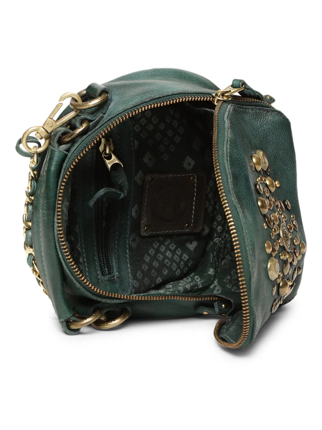 Rivet & Concho: The Statement Emerald Green Round Shape Crossbody By Art N Vintage