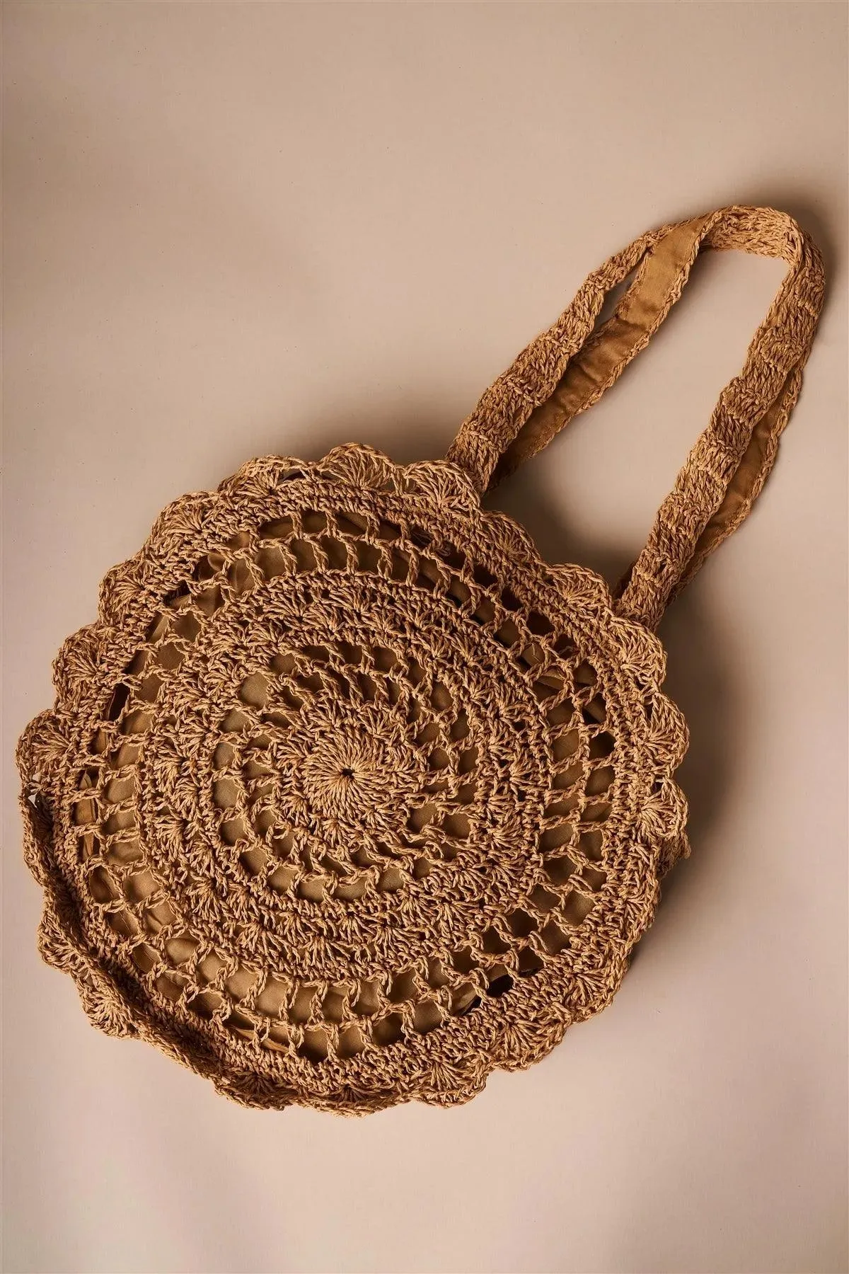 Round Tan Straw Braid Tote Bag /1 Bag