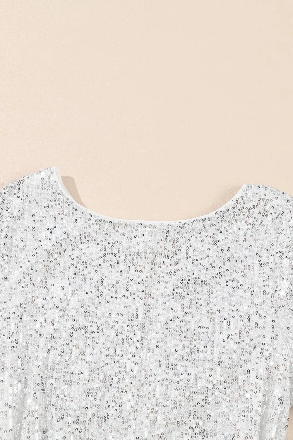 Silvery Sequin Long Sleeve Tie Waist Mini Dress