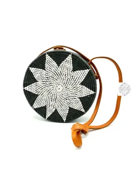 SOLD OUT-Ata Straw Round Bag with White Star Pattern