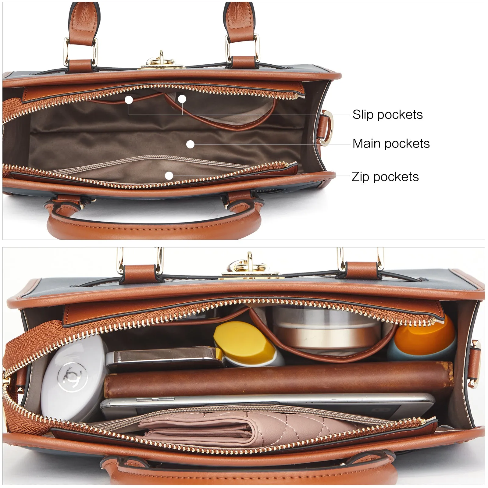 Stylish Two-Tone Top Handle Work Bag