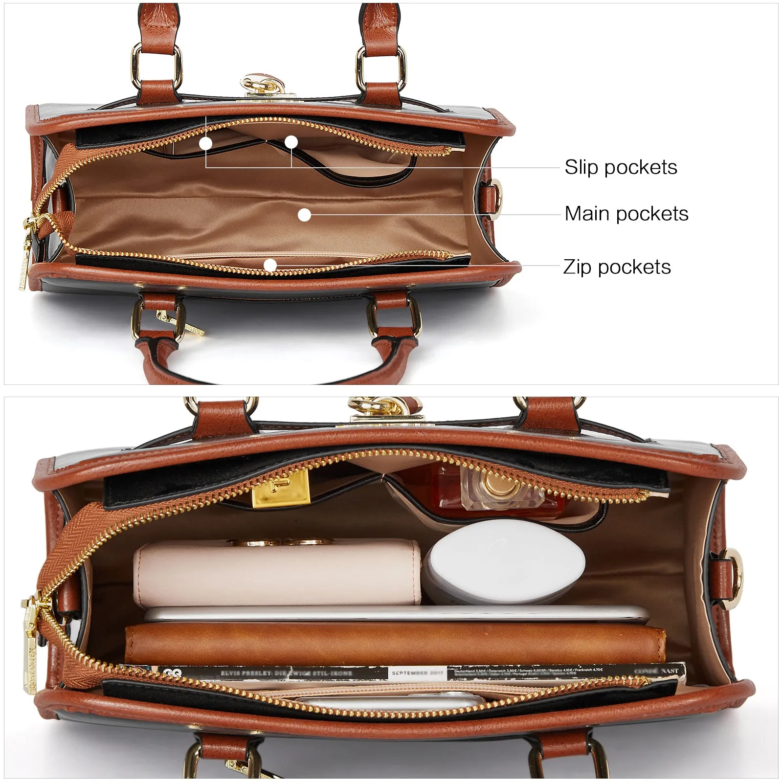 Stylish Two-Tone Top Handle Work Bag