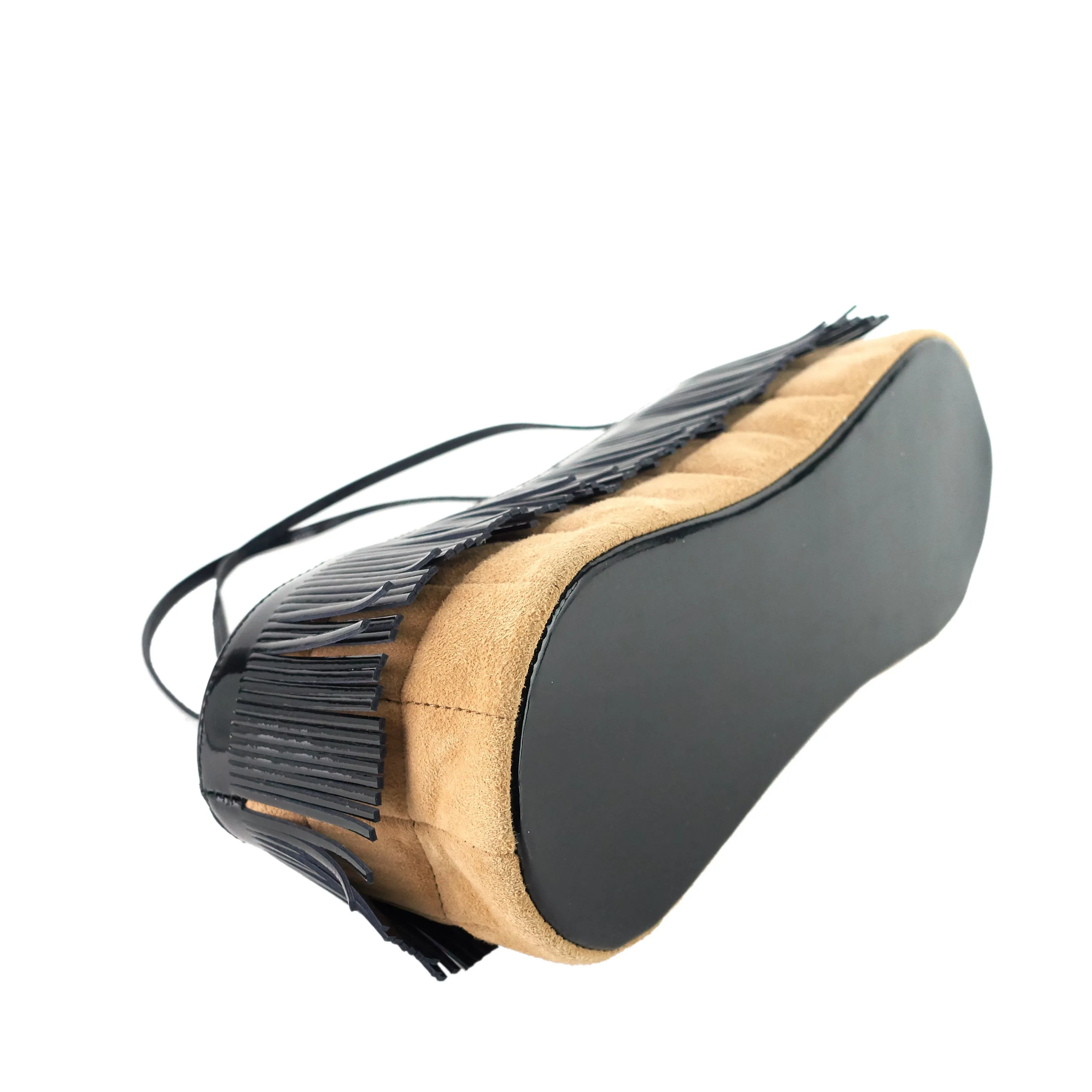 Suede and Patent Leather Mini Fringe Handbag