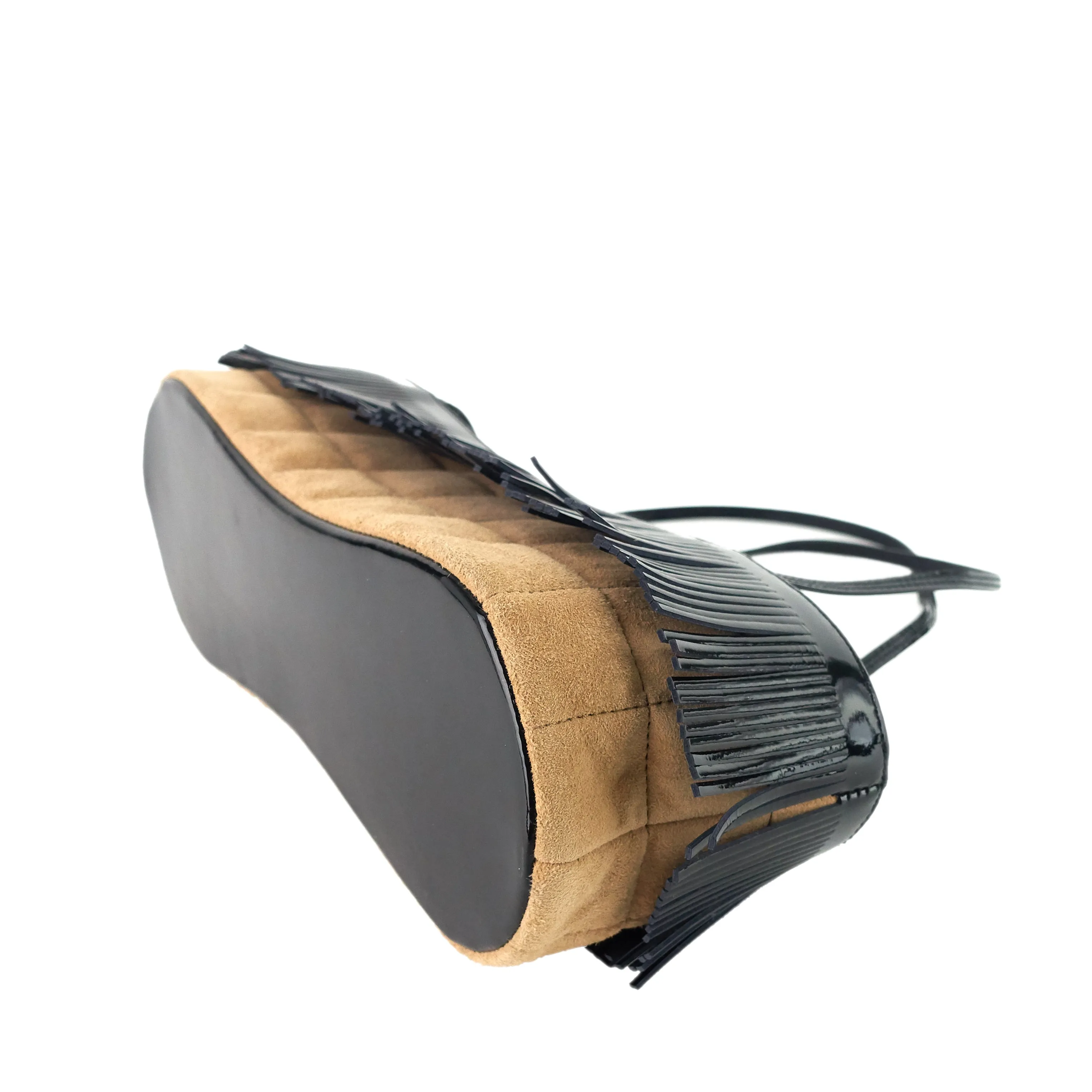 Suede and Patent Leather Mini Fringe Handbag