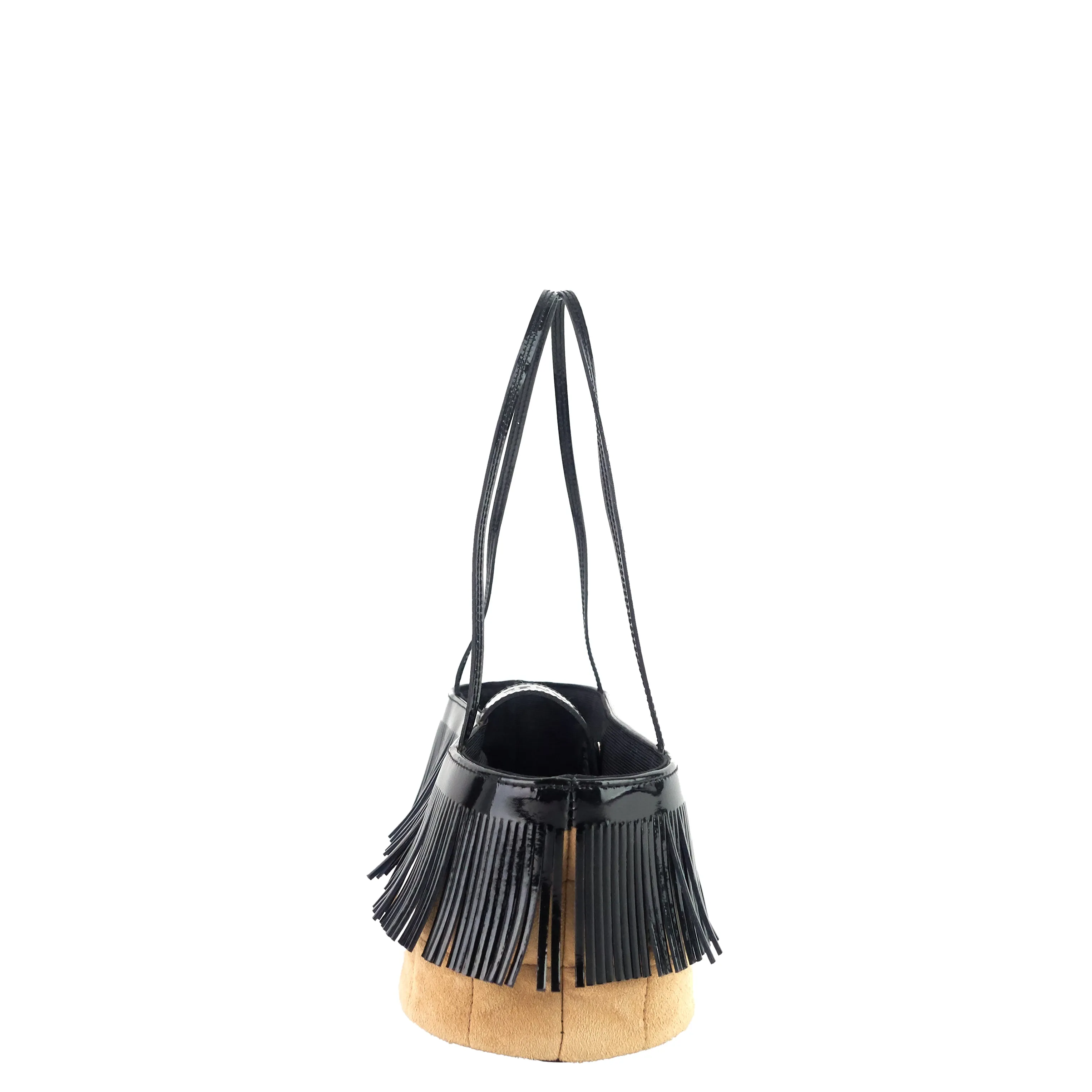 Suede and Patent Leather Mini Fringe Handbag