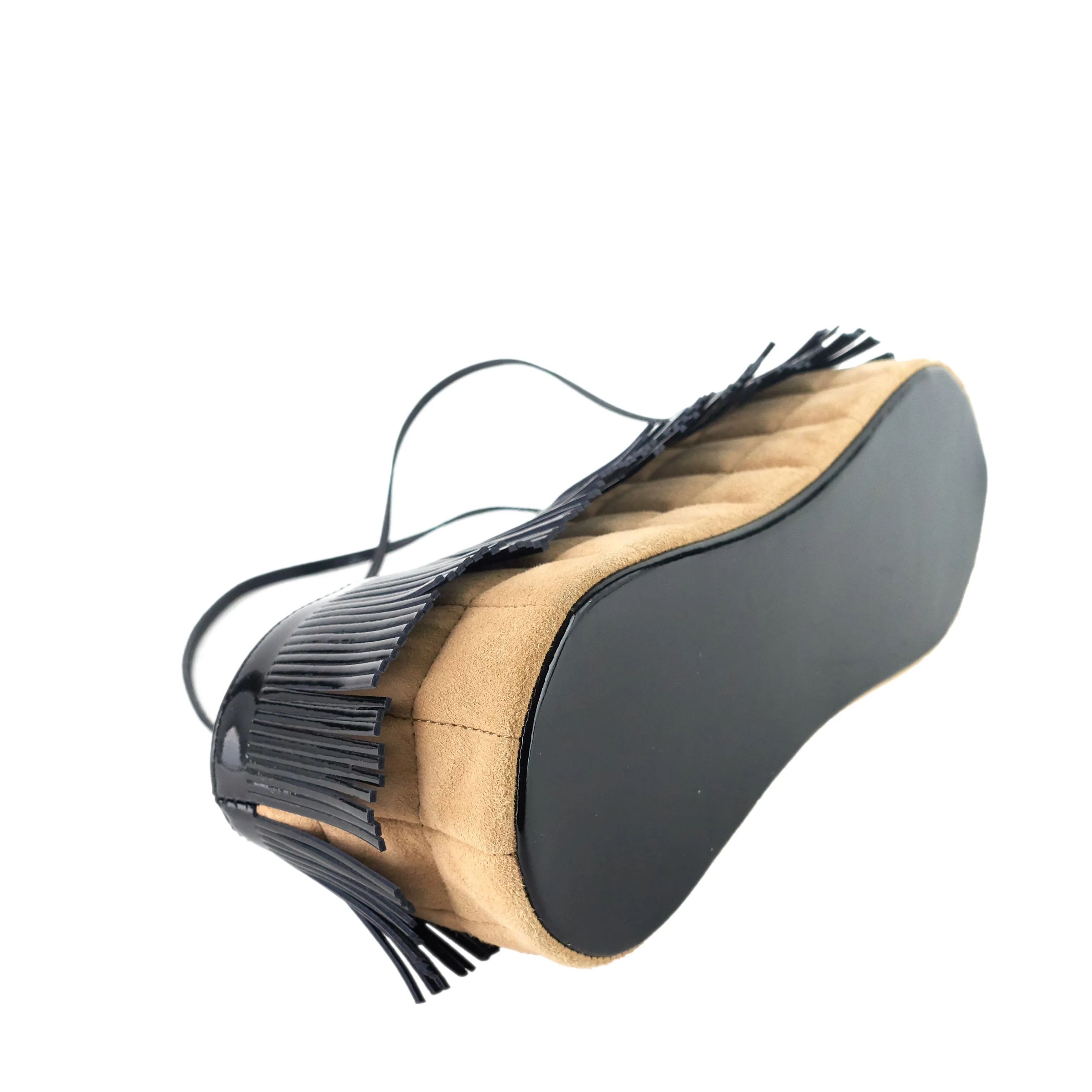 Suede and Patent Leather Mini Fringe Handbag