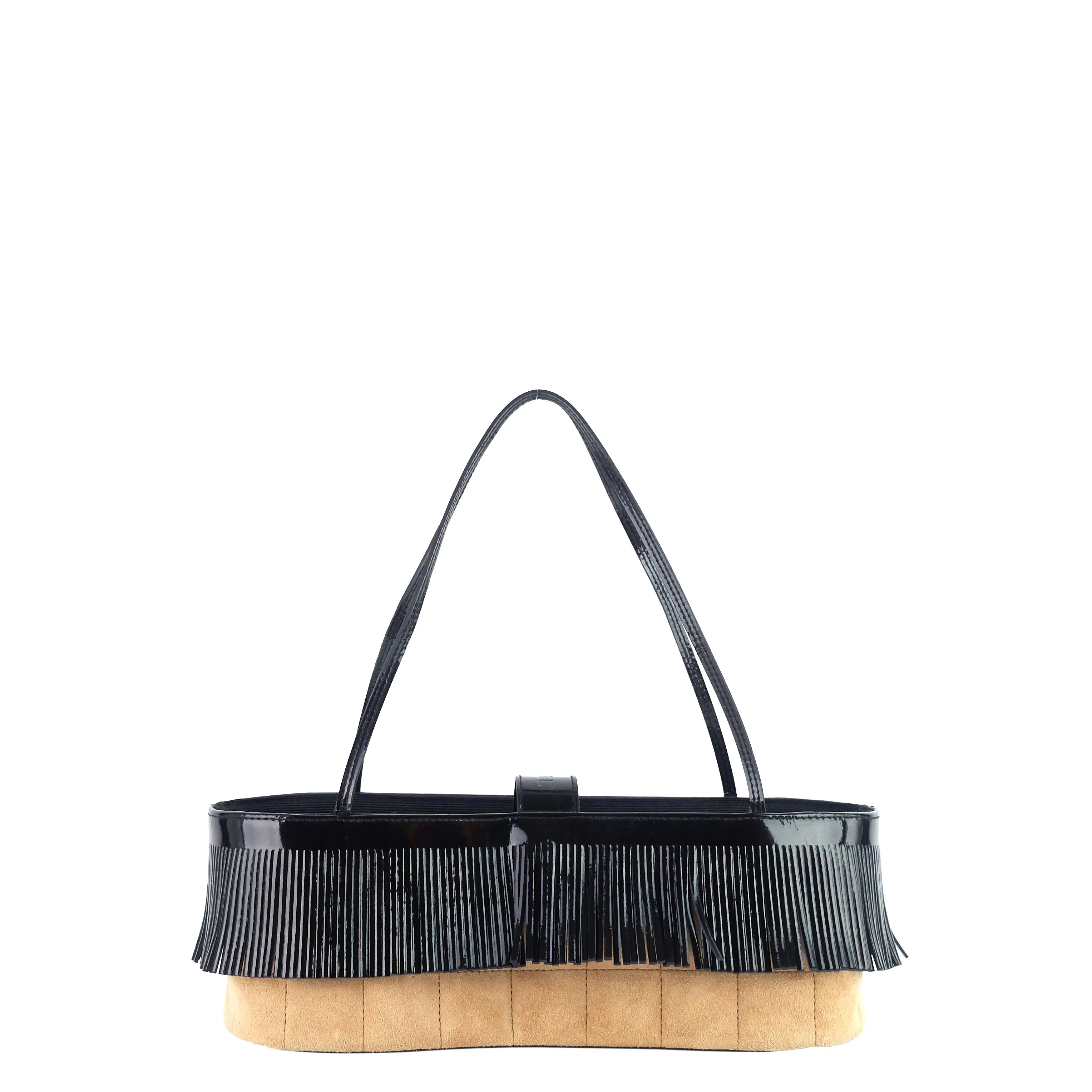 Suede and Patent Leather Mini Fringe Handbag