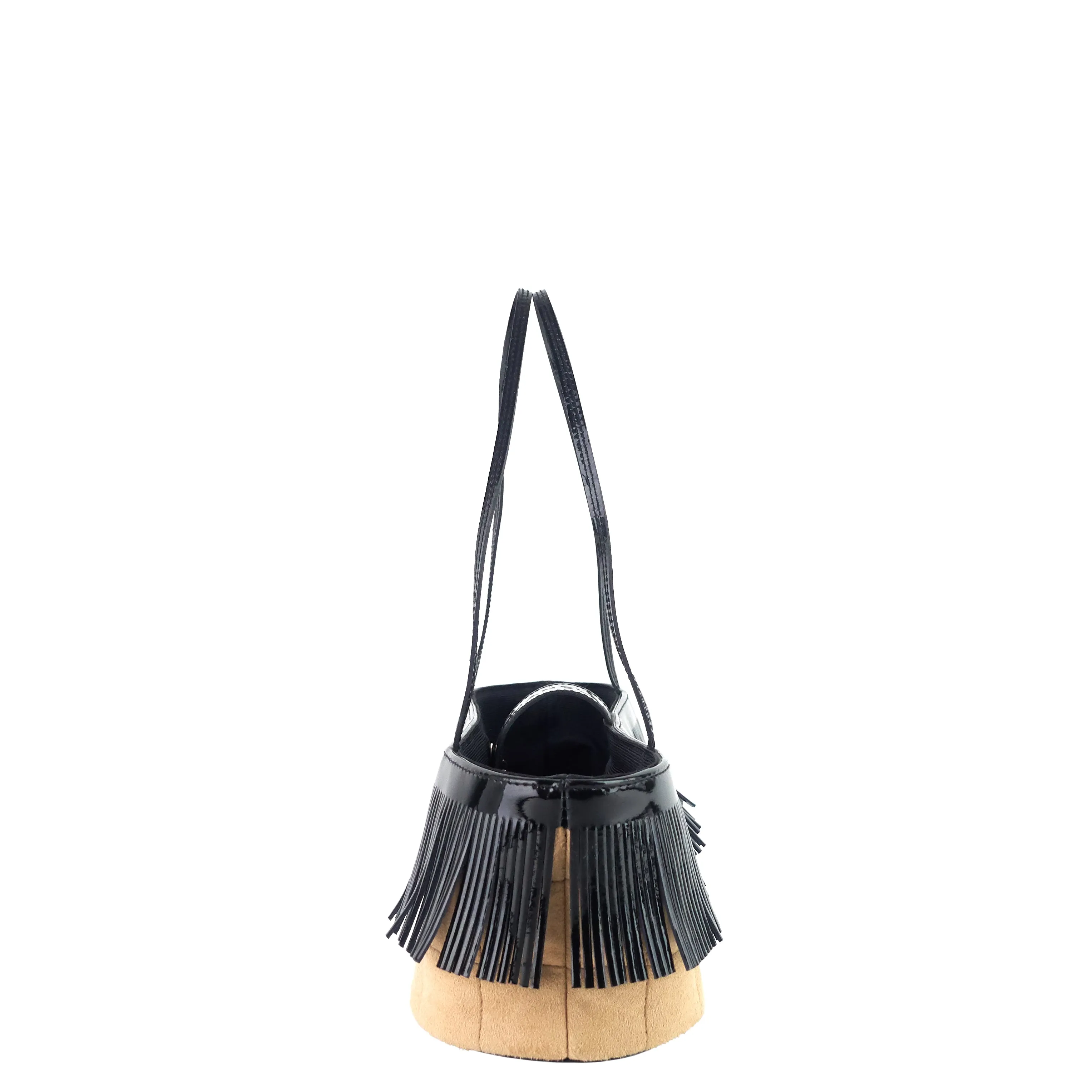 Suede and Patent Leather Mini Fringe Handbag