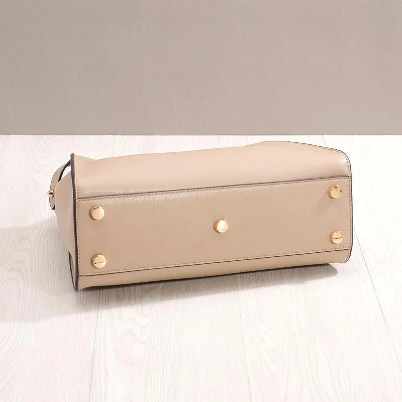 The Amy | White Leather Top Handle Middle-Size Satchel Metal Lock Shoulder Bags