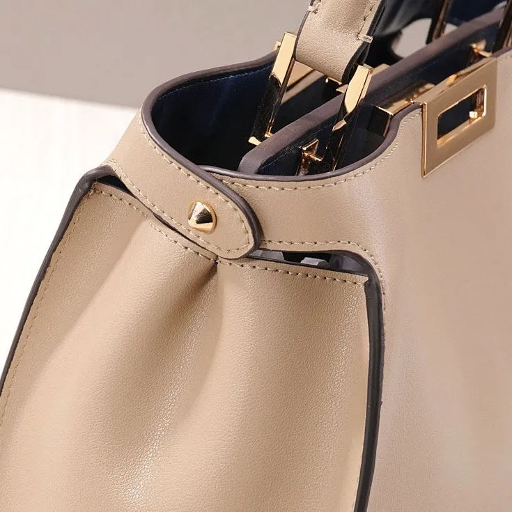 The Amy | White Leather Top Handle Middle-Size Satchel Metal Lock Shoulder Bags