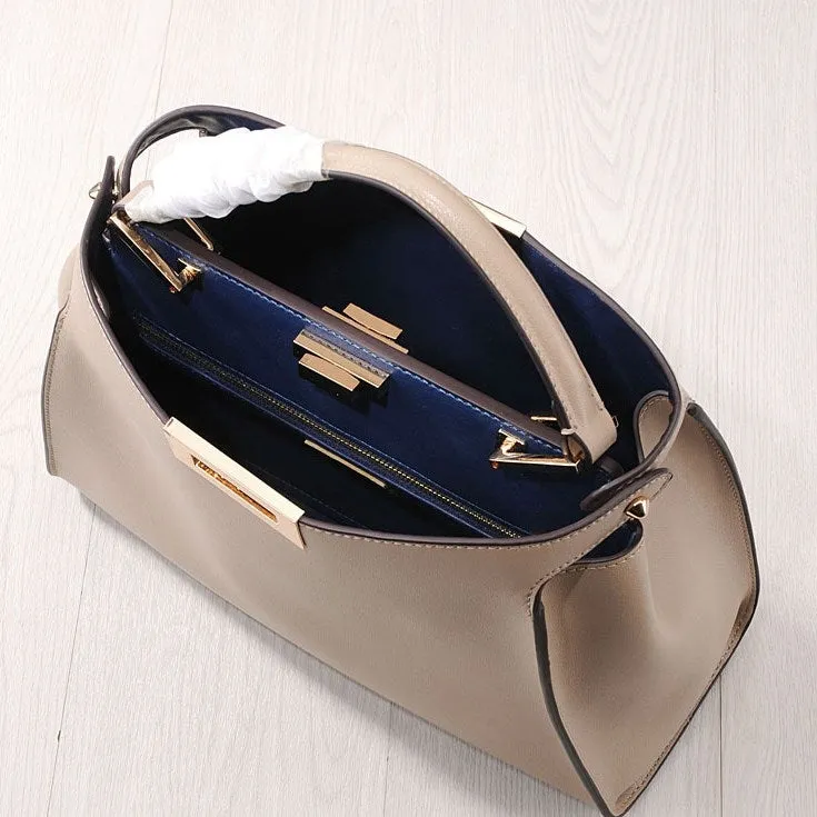The Amy | White Leather Top Handle Middle-Size Satchel Metal Lock Shoulder Bags