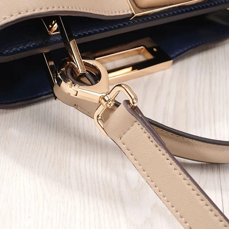 The Amy | White Leather Top Handle Middle-Size Satchel Metal Lock Shoulder Bags