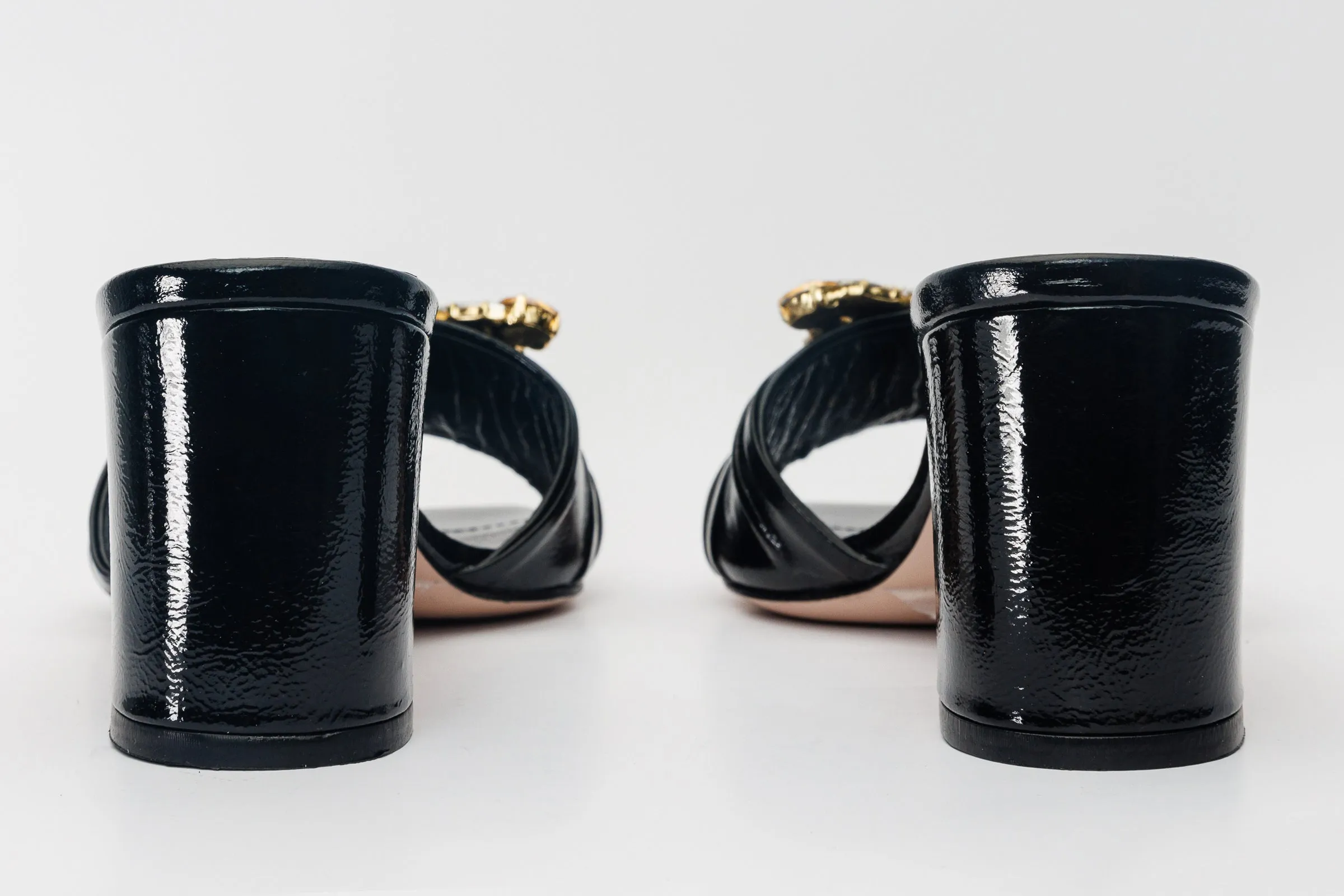 The Micro Black Leather Women Sandal